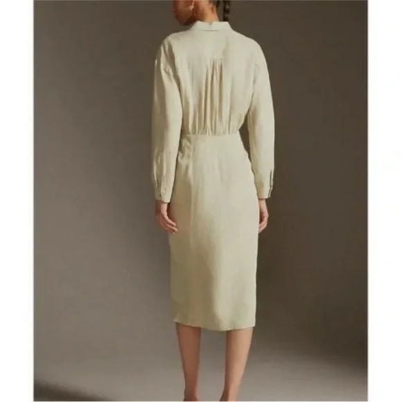 Anthropologie Long Sleeve V-Neck Knot Front Midi Dress - Picture 4 of 15